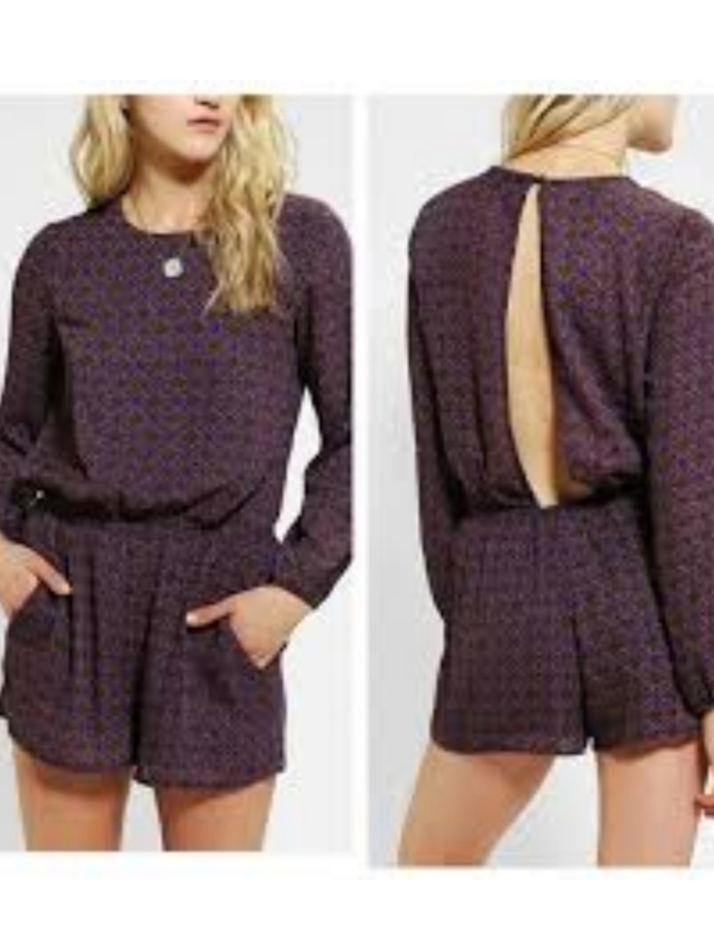 Luca Couture S Purple Printed Long-Sleeve Romper